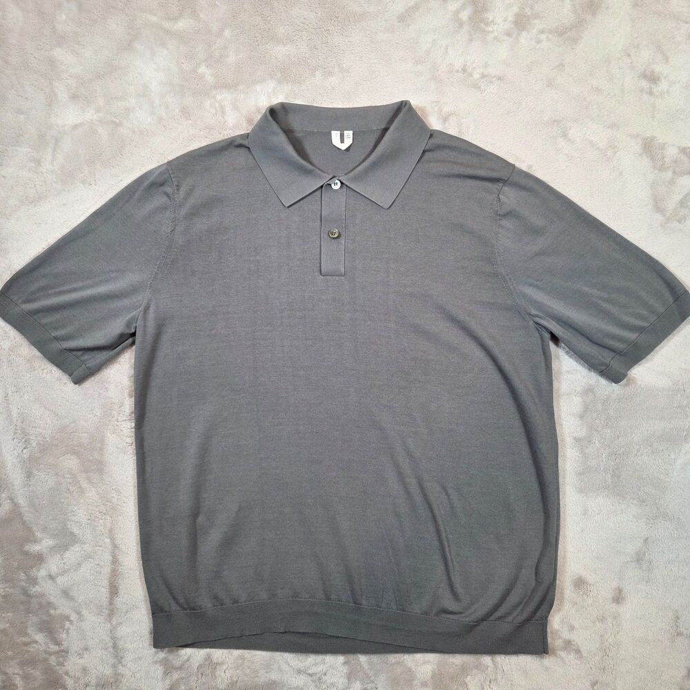 ARKET Men's L Cotton Silk Knit Polo Shirt Gray Short Sleeve Minimalist